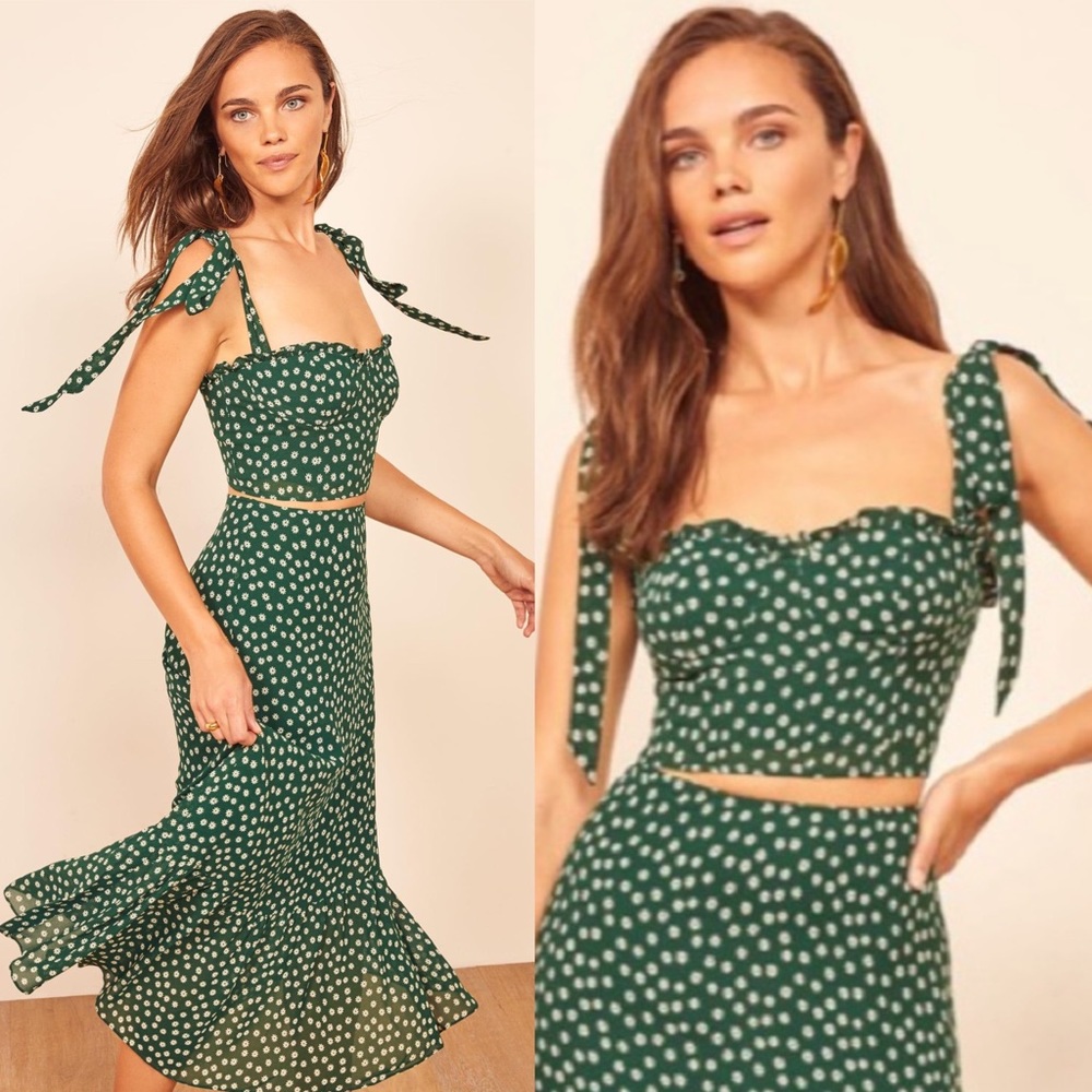 NEW Reformation Liana Crop Top Green Floral